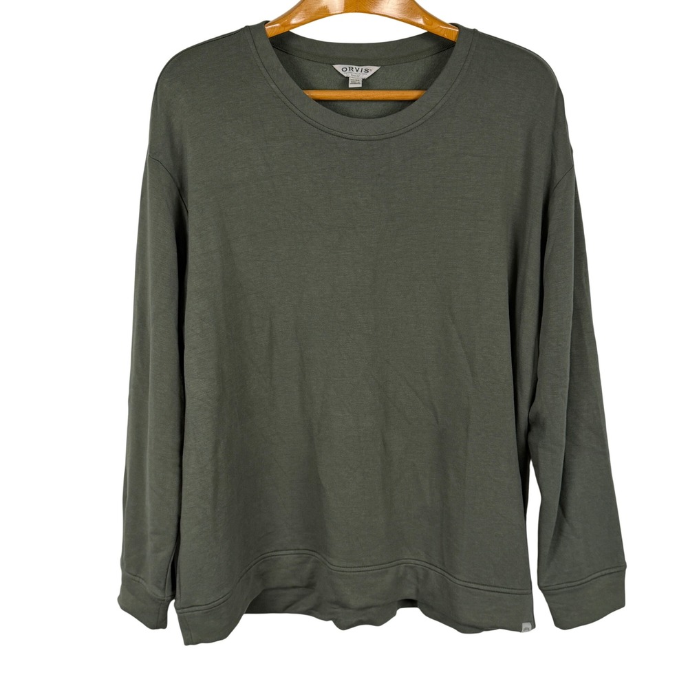 Orvis Women's XL Olive Green Modal Pullover Sweatshirt Soft Tonal Pattern